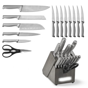 Cucina migliore acciaio al carbonio 17 pezzi in acciaio inox <span class=keywords><strong>titanio</strong></span> nero colorato coltello martellato <span class=keywords><strong>Set</strong></span> di posate con blocco - Product Image 2