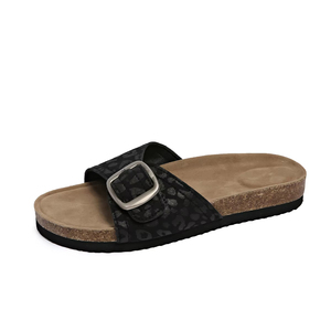 Summer Women's <b>Leopard</b> <b>Print</b> Cork Thick Soled <b>Slippers</b> New Non-slip Outdoor Flat Mules Beach Slides Comfortable Women's Casual - Product Image 2