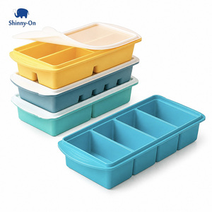 <span class=keywords><strong>Bac</strong></span> à glaçons en silicone à 2 ou 4 compartiments avec couvercle, grand moule à glaçons pour soupes, bouillons, sauces, préparation de repas et stockage alimentaire - Product Image 1