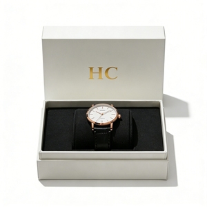 Boîte à montre de luxe en similicuir avec couvercle et base, boîte cadeau pour bijoux, insert en microfibre pour montre, estampage à chaud, logo personnalisé, vente en gros - Product Image 3