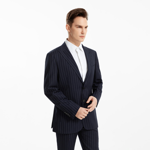 <span class=keywords><strong>Costume</strong></span> formel rayé <span class=keywords><strong>bleu</strong></span> <span class=keywords><strong>marine</strong></span> pour <span class=keywords><strong>homme</strong></span> – Vente en gros – Ensemble de luxe ajusté (veste et pantalon) avec boutons – Tenue de mode masculine avec option grandes tailles - Product Image 2