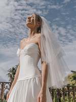 Robes de mariée modernes en satin coupe trapèze MW666 2026, col cœur, longueur ras du sol, taille naturelle, grande taille, traîne balayante