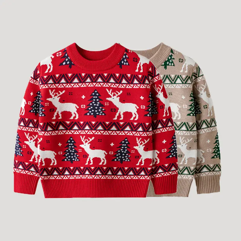 도매 FNJIA 키즈 스웨터 소년과 소녀 학교 스웨터 아이들을위한 크루 넥 긴 소매 풀오버 크리스마스 스웨터