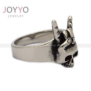 Prix usine conception unique crâne <span class=keywords><strong>Rock</strong></span> <span class=keywords><strong>n</strong></span>-<span class=keywords><strong>roll</strong></span> "je t'aime" bague de bijoux en acier inoxydable fin pour hommes et femmes - Product Image 5