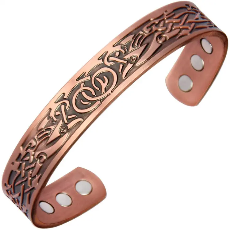 Trang Sức Viking Liệu Pháp Từ Tính Có Thể Điều Chỉnh Mở Cuff Bracelet Vòng Đeo Tay Bằng Đồng Cho Nam