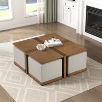 Ensemble de table console carrée moderne avec 4 tabourets rembourrés, finition marron, plateau en marbre, hauteur réglable - Meubles de salon