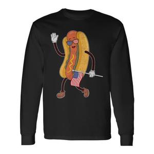 Maglietta patriottica a maniche lunghe da uomo con bandiera americana, hot dog, 4 luglio, USA - Product Image 1