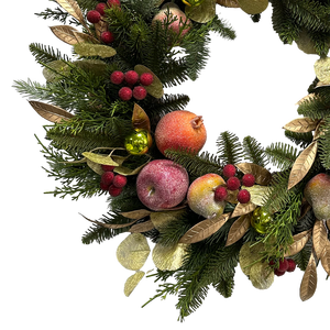 Guirlande <span class=keywords><strong>de</strong></span> Noël artificielle Senmasine <span class=keywords><strong>de</strong></span> 26 pouces avec fruits scintillants, baies rouges, feuilles dorées et aiguilles <span class=keywords><strong>de</strong></span> pin pour accrocher à la <span class=keywords><strong>porte</strong></span> d'entrée - Product Image 3