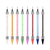 1 unidad de herramienta de uñas de doble cabezal: bolígrafo de cera para puntear de acrílico y metal, pincel para uñas, aplicador de cristales y pedrería, punzón de puntos DIY