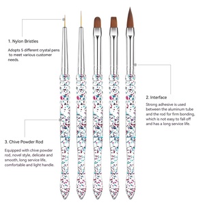 Lot de 5 pinceaux à ongles à paillettes avec manche perlé pour dessin, sculpture de cristaux et gel - Product Image 5