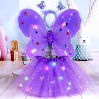 Ailes de papillon lumineuses à LED avec jupe tutu, ensemble de costume d'ange papillon pour filles, accessoires de scène, ailes de fée lumineuses