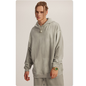 Herren 100% Baumwolle Übergroße Vintage Stone Acid Wash Hoodies Benutzer definiertes Logo Green Gallery Paint Men Hoodie - Product Image 5