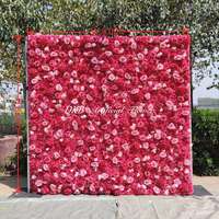 Panneau de toile de fond floral enroulable DKB Luxury 5D 7D avec fermeture éclair, 8 pieds x 8 pieds, mur de fleurs artificielles en soie blanc Gypsophile pour décoration de mariage