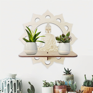 En stock: Estante de pared con estatua de Buda de estilo nórdico, decoración para el hogar, dormitorio, manualidad para colgar en la pared de la sala de yoga. - Product Image 3