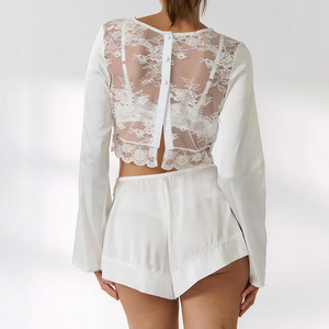 Pijamas de Seda de Hielo Satinado Suaves para Primavera/Verano, Conjunto de Dos Piezas de Ropa de Dormir Femenina y <span class=keywords><strong>Sensual</strong></span> con Ribete de Encaje - Product Image 3