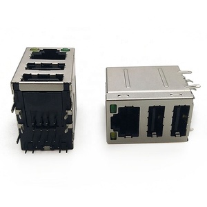 2x1 cổng RJ45 Jack nữ + 2 x USB Một loại nữ màu đen với LED YEL & GRN - Product Image 4