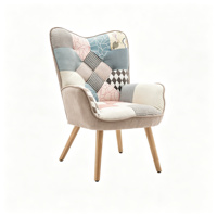 Fauteuil d'appoint en bois de style nordique classique moderne minimaliste, fauteuil de canapé patchwork pour chambre à coucher, appartement, salle à manger, hôtel, loisirs