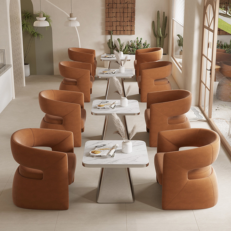 4 chaises simples orange YQX-062 Table d'appoint carrée 60*60