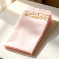 Serviette de table jetable en papier Airlaid doux effet lin, aspect tissu, avec bordure dorée pour usage en restaurant
