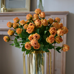 Oil <b>Painting</b> 5-head Mini Rose Burnt Edge Baked Edge Simulated <b>Vintage</b> Manor Decoration Home Floral Artist Artificial Flower Rose - Product Image 1