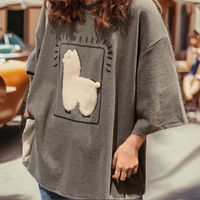 T-shirts pour femmes à manches courtes, style coréen, imprimé alpaga cartoon, décontracté, ample, surdimensionné, été 2023