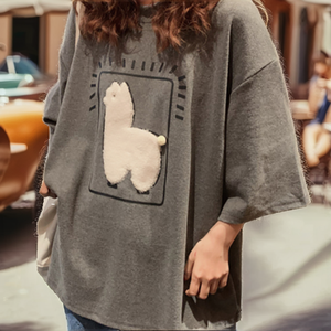 Camisetas de Mujer de Manga Corta con Estampado de Alpaca de Dibujos Animados, Estilo Coreano, Holgadas, Informales, Talla Grande, Verano 2023 - Product Image 2