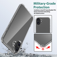 Coque de téléphone 2in1 Coque arrière TPU + PC pour iPhone 16 Plus 6.7 coque de téléphone transparente transparente