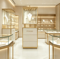 Vitrine de Luxe en Acier pour Bijoux avec Éclairage Spot, Présentoir à Colliers et Ornements, Logo Personnalisé