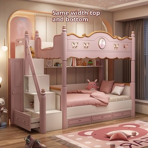 Niedliches Kinder-Prinzessinnen-Hochbett aus Holz mit Rutsche und hohem Geländer, zweistöckig, für Mädchen, modernes Design für Wohnzimmer - Product Image 5