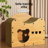 Arbre à chat en carton durable avec griffoir intégré et maison pour chat en carton ondulé, design vertical en bois