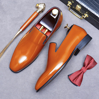 (MOQ: 1 pièce) Mocassins brillants pour hommes, style britannique, à enfiler, en cuir de vachette véritable, pour affaires, formels, mariage, automne, bout carré