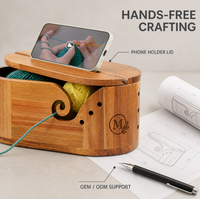 Support de téléphone moderne en bois tressé écologique, avec couvercle en fil, pour rangement d'artisanat, design anti-emmêlement pour les tricoteuses, cadeau pour la maison