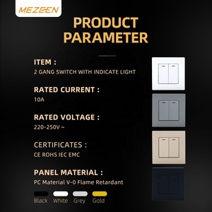 Vente directe d'usine 86 mm 2 gangs 1 interrupteur à bascule 2 voies V-0 interrupteur d'éclairage mural de panneau PC ignifuge avec indicateur Led 10A - Product Image 6