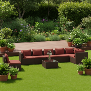 Ensemble de salon de jardin en rotin brun 6 places, résistant aux intempéries, mobilier d'extérieur au design contemporain - Product Image 3