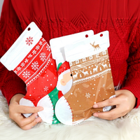 Sacs cadeaux de Noël en forme de chaussettes, impression héliogravure, motif dessin animé mignon, fermeture éclair refermable, marque GF, matériau PET/PE pour biscuits et bonbons