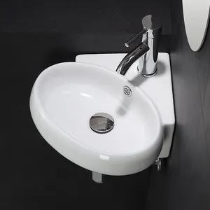 Public Latest Style Fashion Bathroom Vessel Small Irregular Shape Ceramic Wall Mounted Bathroom Corner Sinks Wall-hung Basins