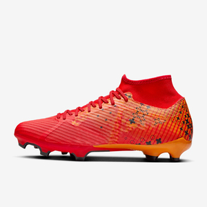 High <b>Ankle</b> Lace Up Football <b>Boots</b> Red Orange Graphic Pattern Upper Firm Stud Outdoor Soccer Shoes - Product Image 1