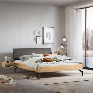Moderno noce massello di legno di quercia testiera del <span class=keywords><strong>letto</strong></span> con stile di Design cinese e accenti di cuoio per l'applicazione della camera da <span class=keywords><strong>letto</strong></span> - Product Image 1