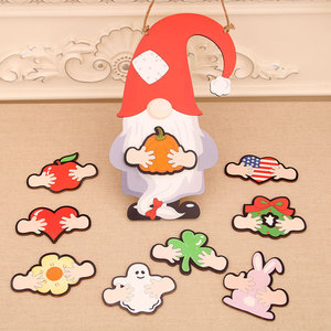 Nouvelle décoration de porte en bois DIY remplaçable pour accueillir les invités pendant Noël, Halloween, Pâques, la Fête des récoltes, etc. - Product Image 4