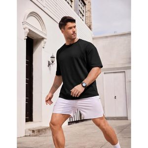 FOXA <b>Mens</b> T-Shirt Short Sleeve Crewneck Quick Dry Gym Workout Shirt <b>Stretch</b> Knitted Cotton Spandex - Product Image 2