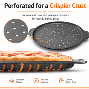 <span class=keywords><strong>Teglia</strong></span> <span class=keywords><strong>per</strong></span> <span class=keywords><strong>Pizza</strong></span> Perforata da 14 Pollici Senza PFAS, Antiaderente in Acciaio al Carbonio con Fori <span class=keywords><strong>per</strong></span> Forno, <span class=keywords><strong>Teglia</strong></span> Anti-Ruggine con Manici - Product Image 6