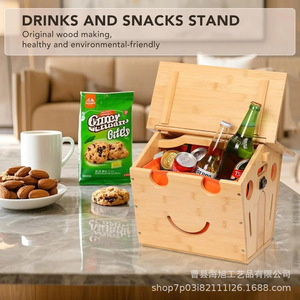 Wooden 2 In 1 Folding Table Storage Box Portable Bamboo Fruit <b>Vegetable</b> Container Rectangular <b>Standing</b> Type Food Storage - Product Image 3