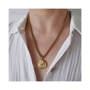 NM52329 Vintage chapado en oro Punk collar grueso moneda encanto <span class=keywords><strong>Athena</strong></span> diosa búho Reversible colgante collar para hombres y mujeres - Product Image 1
