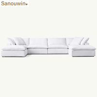 Übergroßes Modulares Cloud-Sofa mit Abnehmbaren Bezügen Tiefsitzende L-förmige Weiße Wohnzimmer-Couch