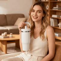 Vaso Térmico Plegable de Acero Inoxidable de Doble Pared de 30 oz con Tapa y Asa para Sublimación, Ideal para Viajes y Coche, Venta al por Mayor
