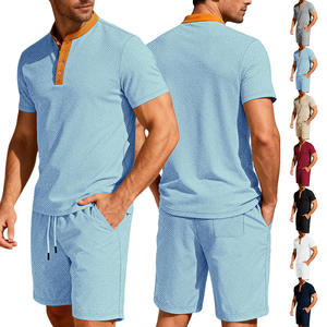 Conjunto Deportivo de Dos Piezas para Hombre, Estilo Casual Europeo, Verano, Manga Corta, Transpirable, Cintura Elástica, con Etiqueta - Product Image 1