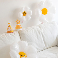 Ballons en aluminium personnalisés en gros, petites marguerites blanches, visage souriant, impression numérique à séchage rapide, décorations pour fêtes d'anniversaire