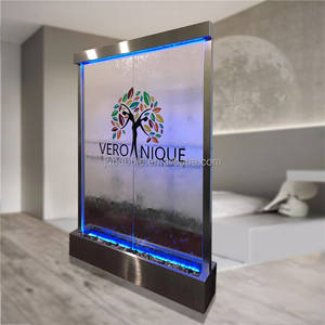 Fuente de cascada de vidrio LED con base negra - Resistente al agua y a la intemperie para decoración de interiores/exteriores, bodas y hogar - Product Image 1