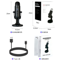 Kit de microphone professionnel USB Type-C pour ordinateur, Plug & Play, cardioïde, en plastique, pour bureau, avec suppression du bruit et éclairage RGB, idéal pour l'enseignement