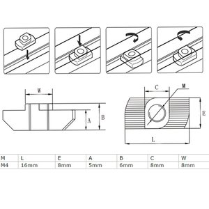 Écrou en T M4 M5 M6 à encastrer pour profilé en aluminium série 4545 - Product Image 2